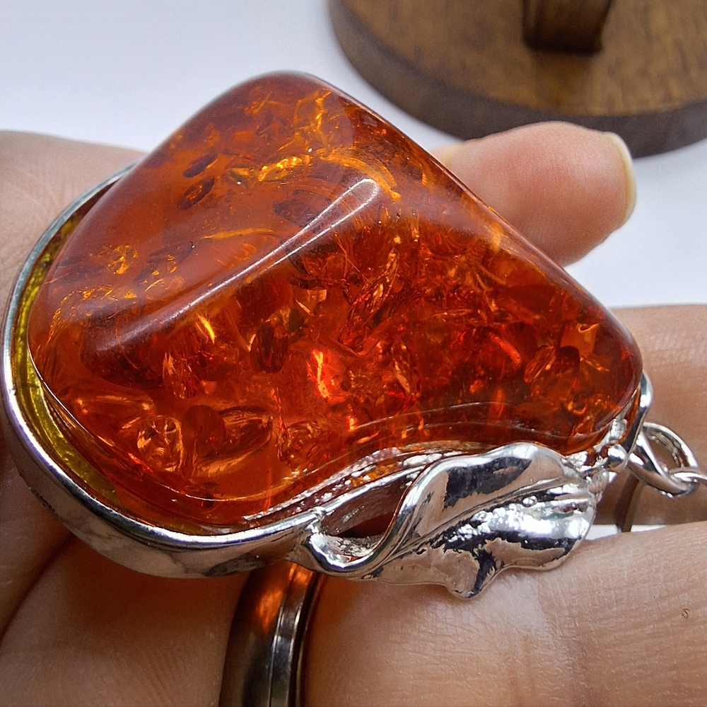 Amber-Style Pendant | Baltic Amber Look | Silver Plated | Handmade in India - Picture 7 of 8